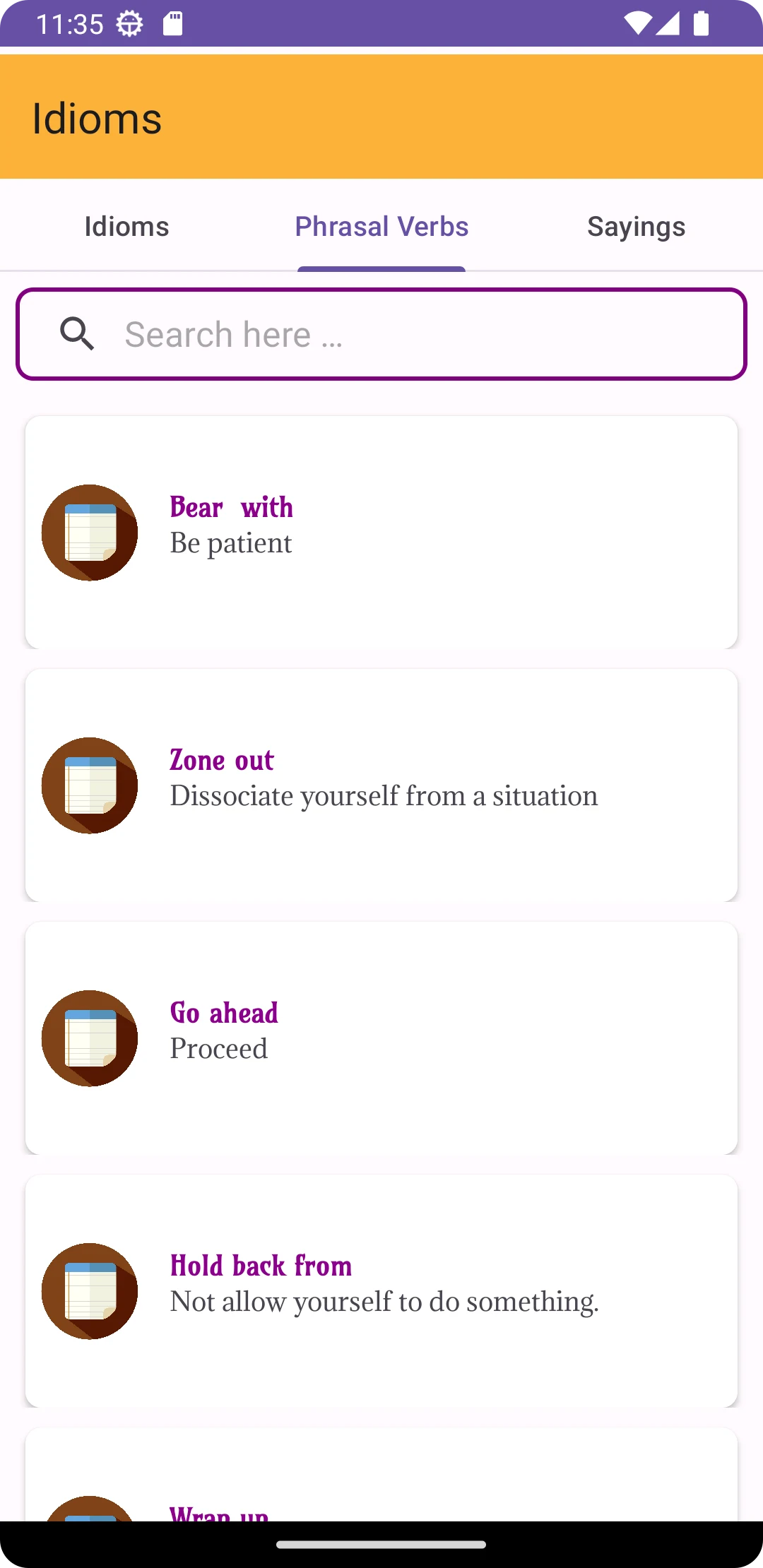 Idioms, Phrasal Verbs, Sayings screenshot
